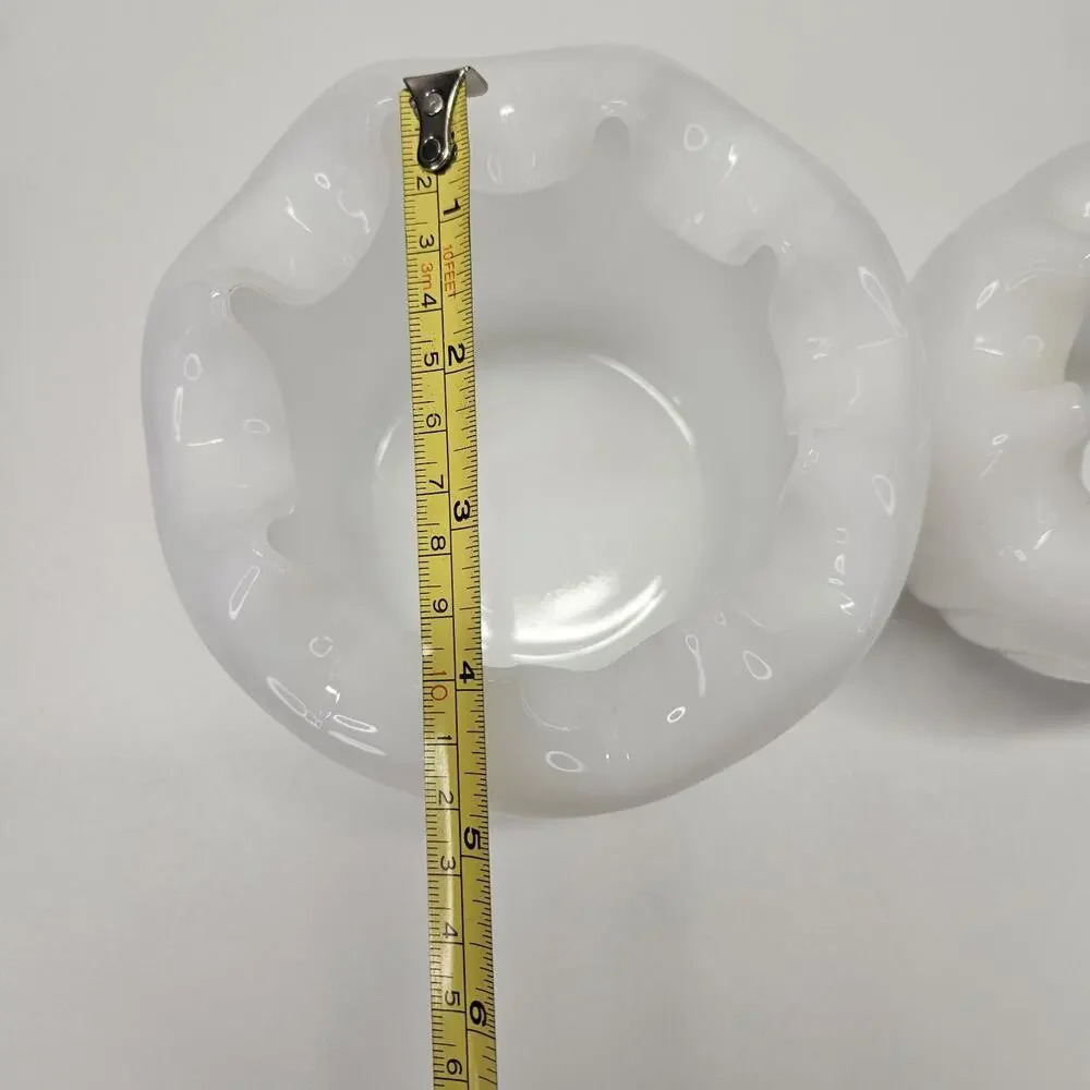 Vintage MCM Pinched Ruffled Rim White Milk Glass Ribbed Vase Planter Pot Set